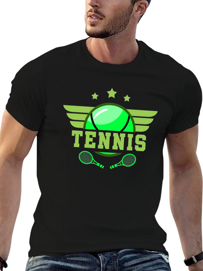 Tennis Graphic Tee - Black Cotton T-Shirt