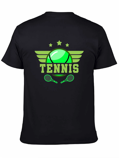Tennis Graphic Tee - Black Cotton T-Shirt
