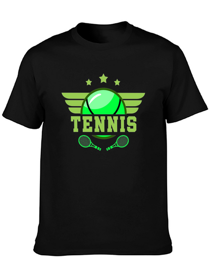 Tennis Graphic Tee - Black Cotton T-Shirt