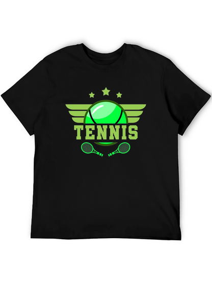 Tennis Graphic Tee - Black Cotton T-Shirt