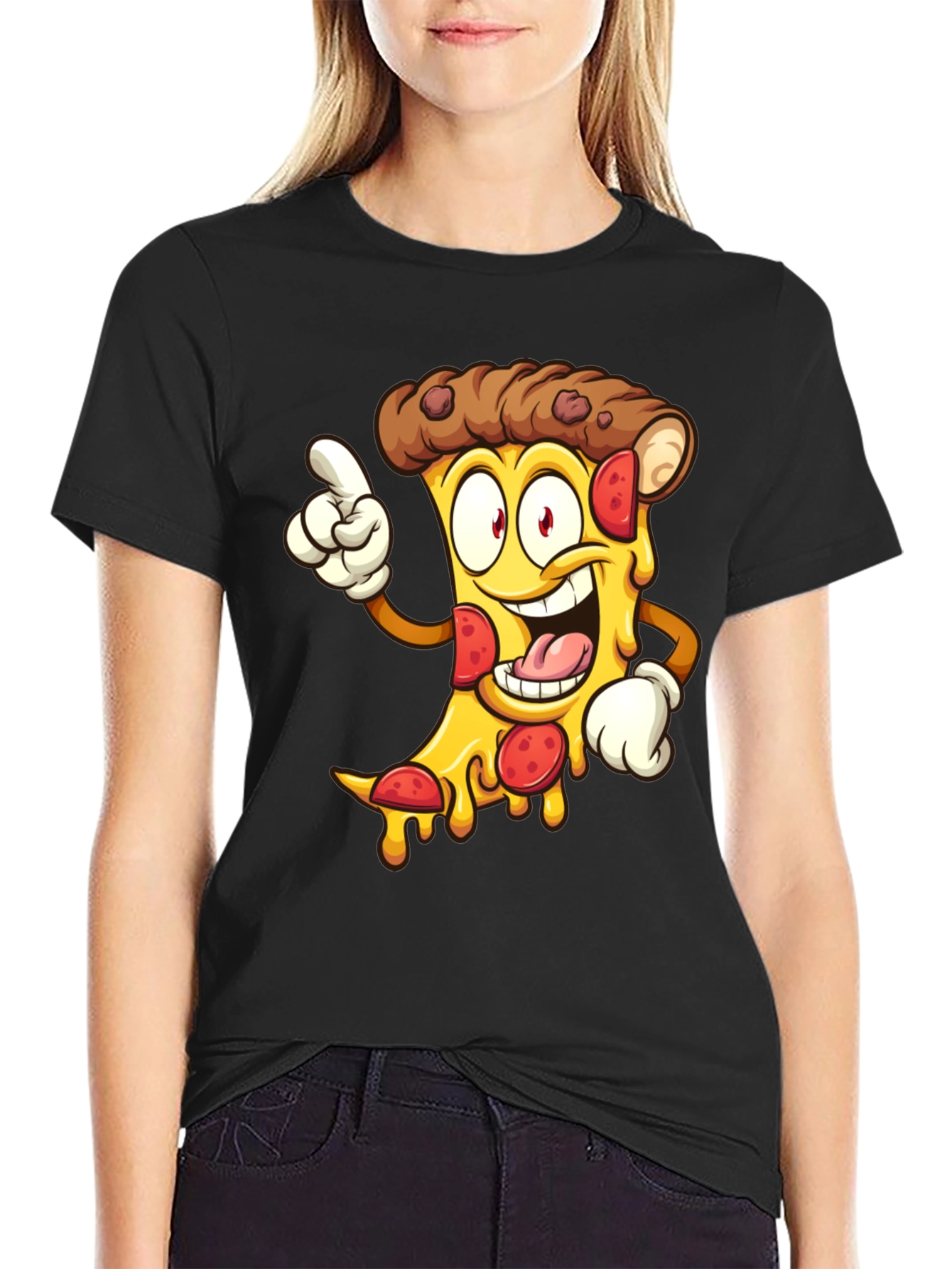 Pizza Cartoon Graphic Tee - Black