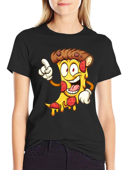 Pizza Cartoon Graphic Tee - Black