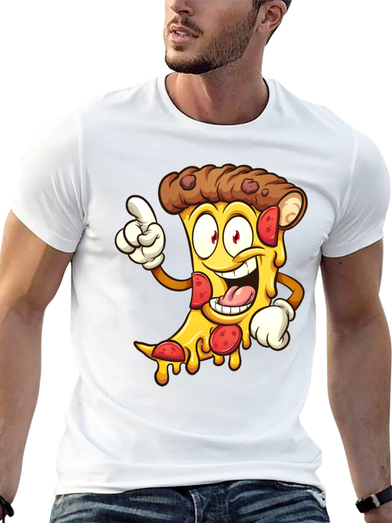 Pizza Cartoon Graphic Tee - Black