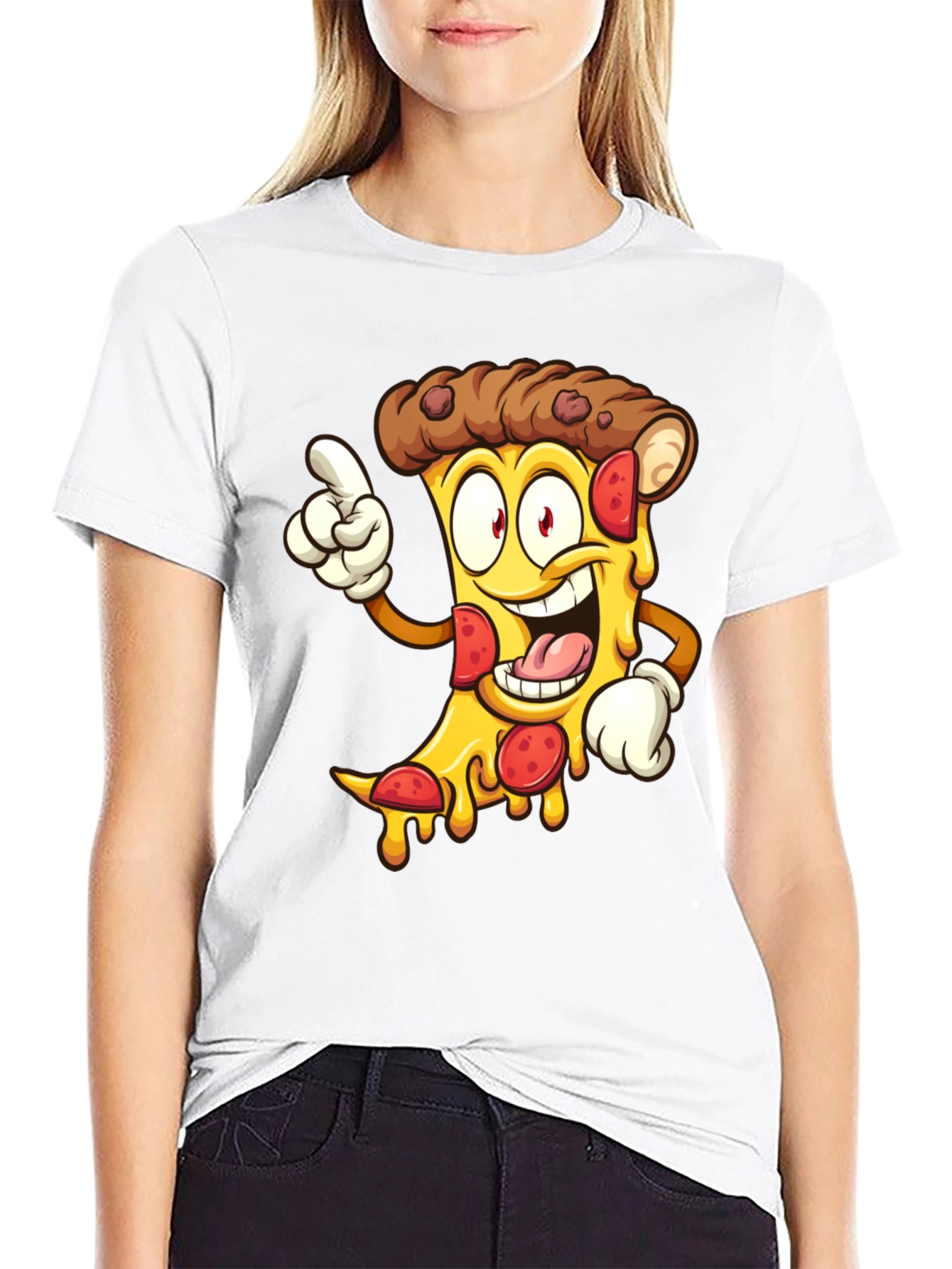 Pizza Cartoon Graphic Tee - Black