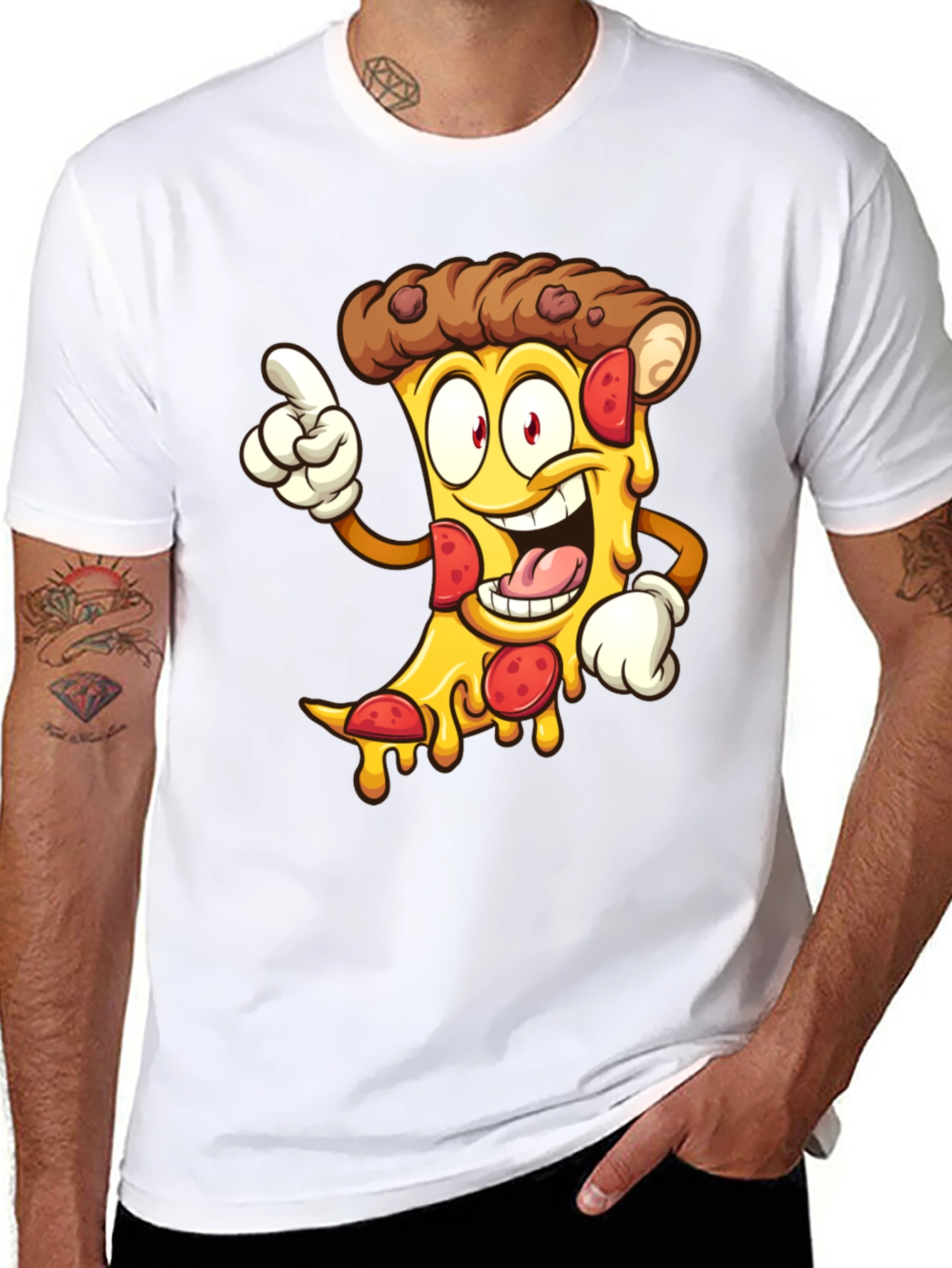 Pizza Cartoon Graphic Tee - Black