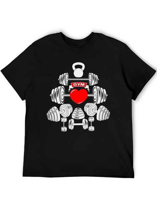 Gym & Heart Graphic Tee - Black Cotton T-Shirt