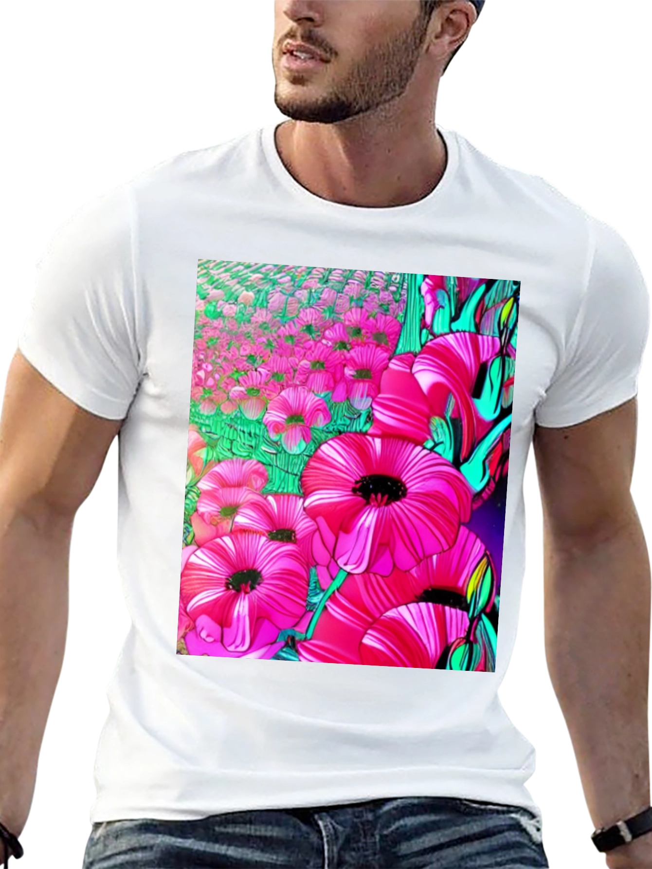 Floral Print Graphic T-Shirt - Vibrant Flower Design