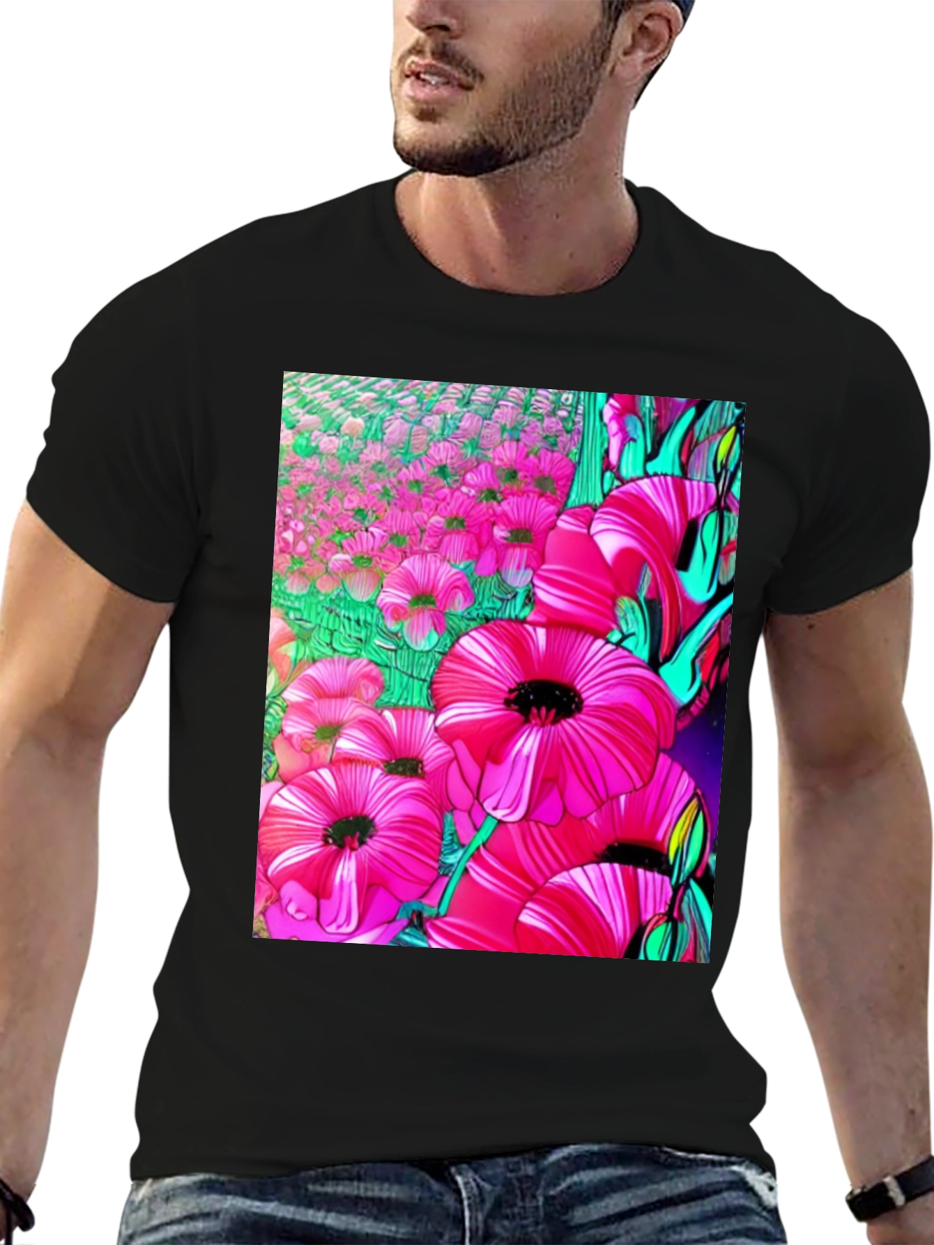 Floral Print Graphic T-Shirt - Vibrant Flower Design