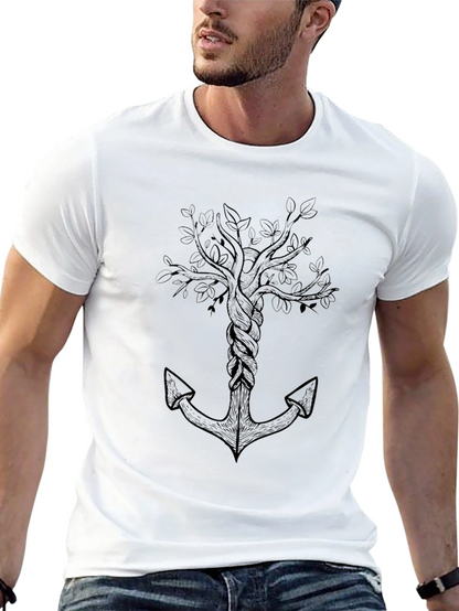 Anchor Tree Graphic Tee -  Mens Black T-Shirt