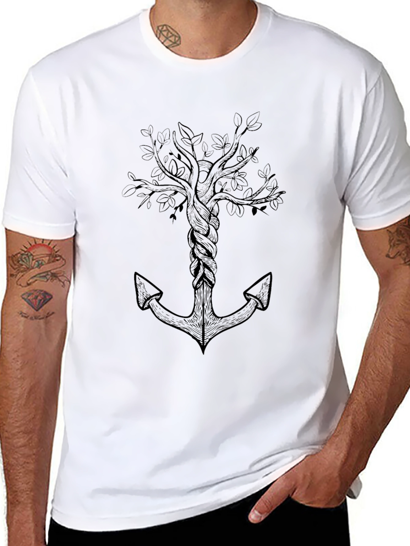 Anchor Tree Graphic Tee -  Mens Black T-Shirt