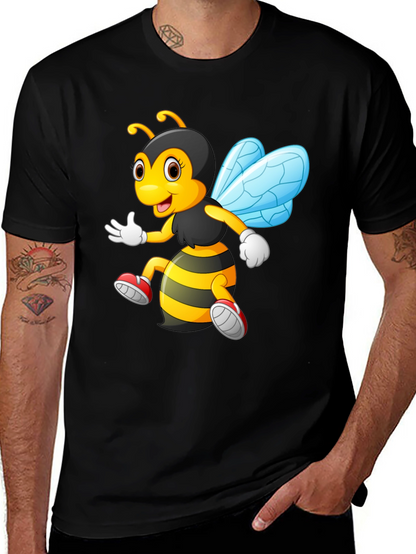 Cartoon Bee Graphic T-Shirt - Black Crew Neck