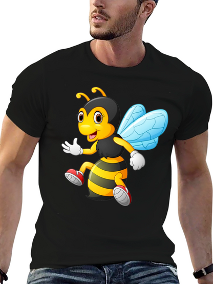 Cartoon Bee Graphic T-Shirt - Black Crew Neck