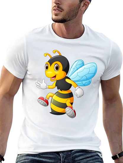 Cartoon Bee Graphic T-Shirt - Black Crew Neck