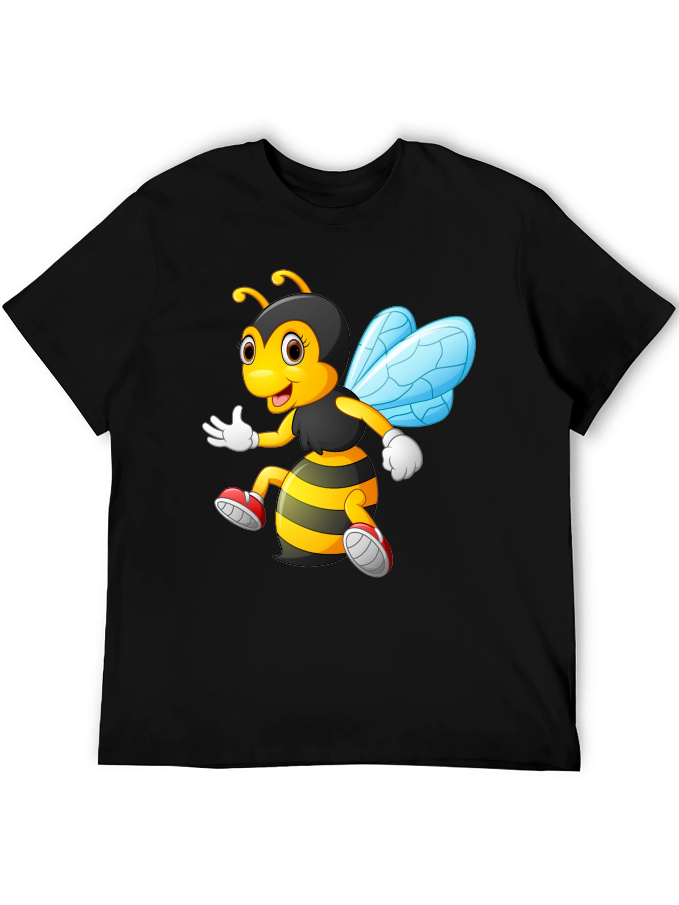 Cartoon Bee Graphic T-Shirt - Black Crew Neck