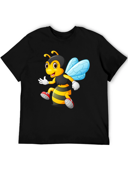Cartoon Bee Graphic T-Shirt - Black Crew Neck