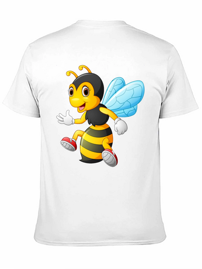 Cartoon Bee Graphic T-Shirt - Black Crew Neck