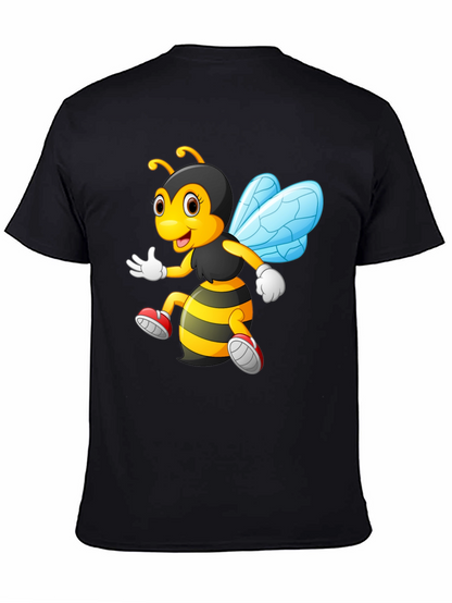 Cartoon Bee Graphic T-Shirt - Black Crew Neck