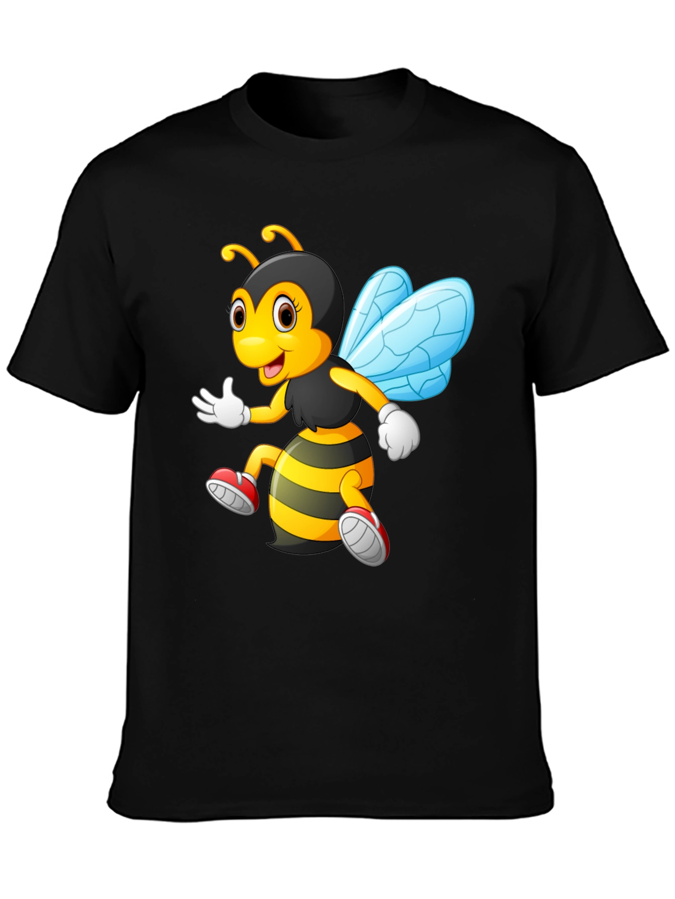 Cartoon Bee Graphic T-Shirt - Black Crew Neck