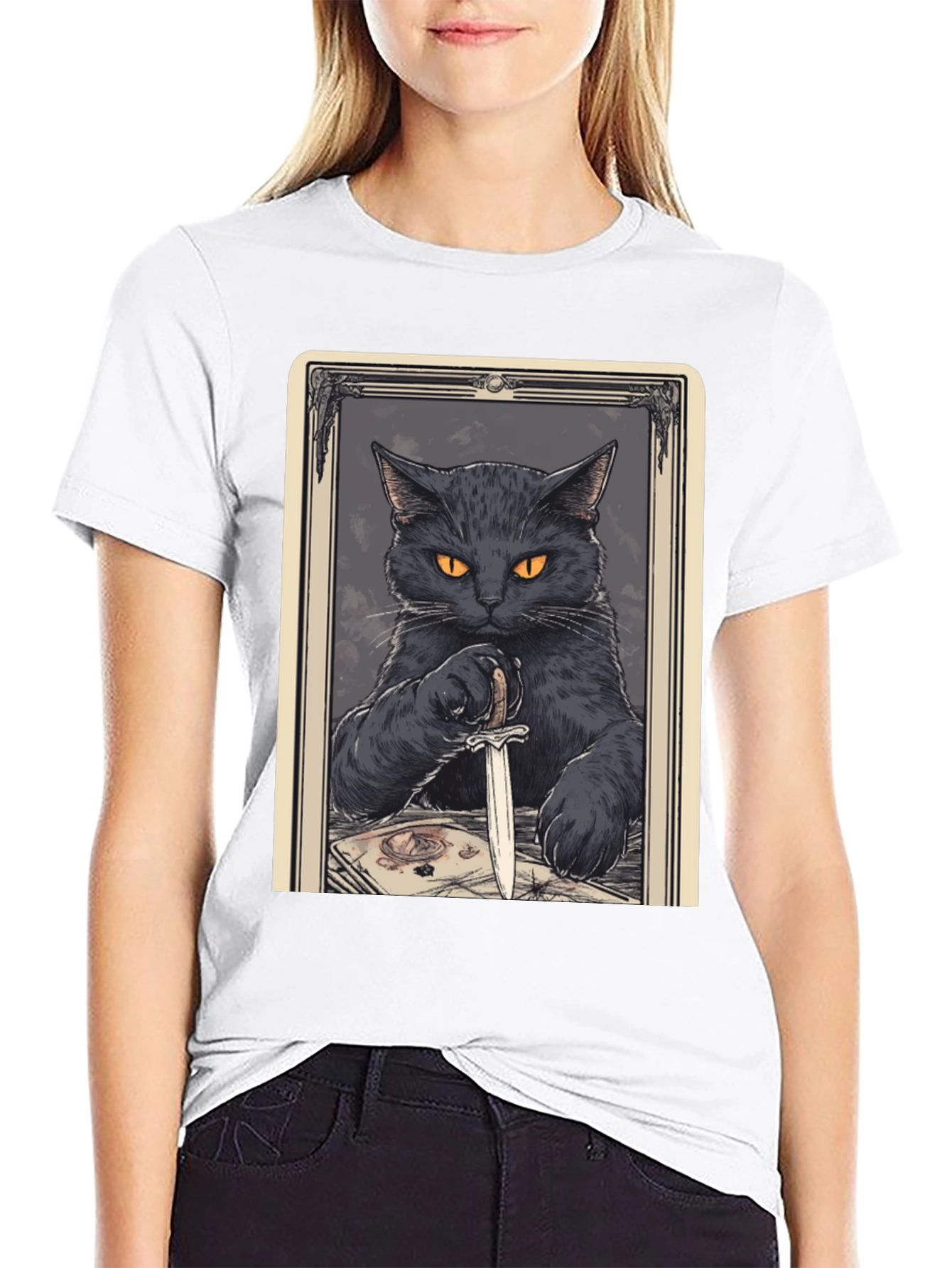 Black Cat Tarot Card Graphic T-Shirt