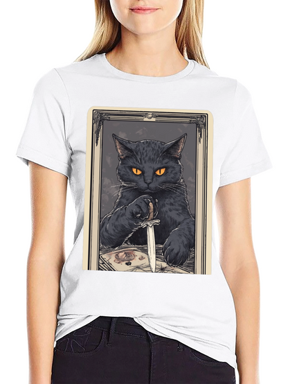 Black Cat Tarot Card Graphic T-Shirt