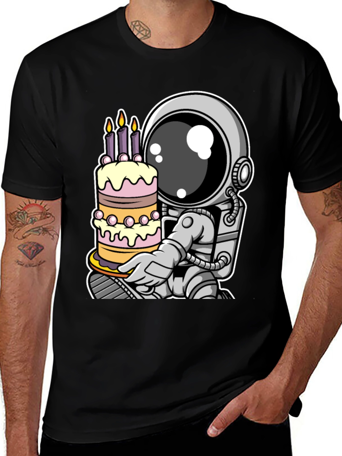 Astronaut Birthday Cake T-Shirt - Space Celebration Tee