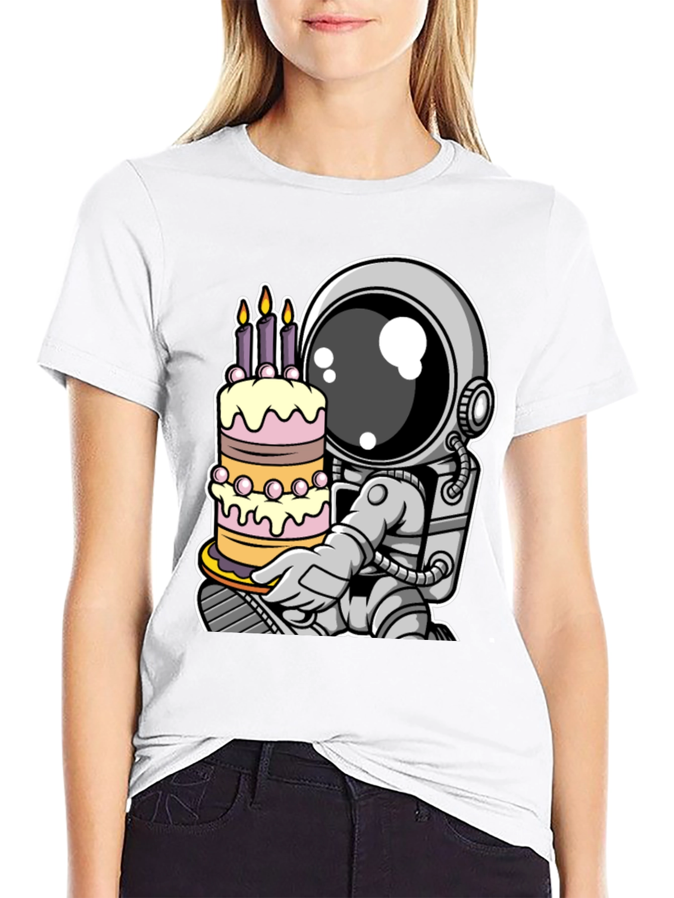 Astronaut Birthday Cake T-Shirt - Space Celebration Tee
