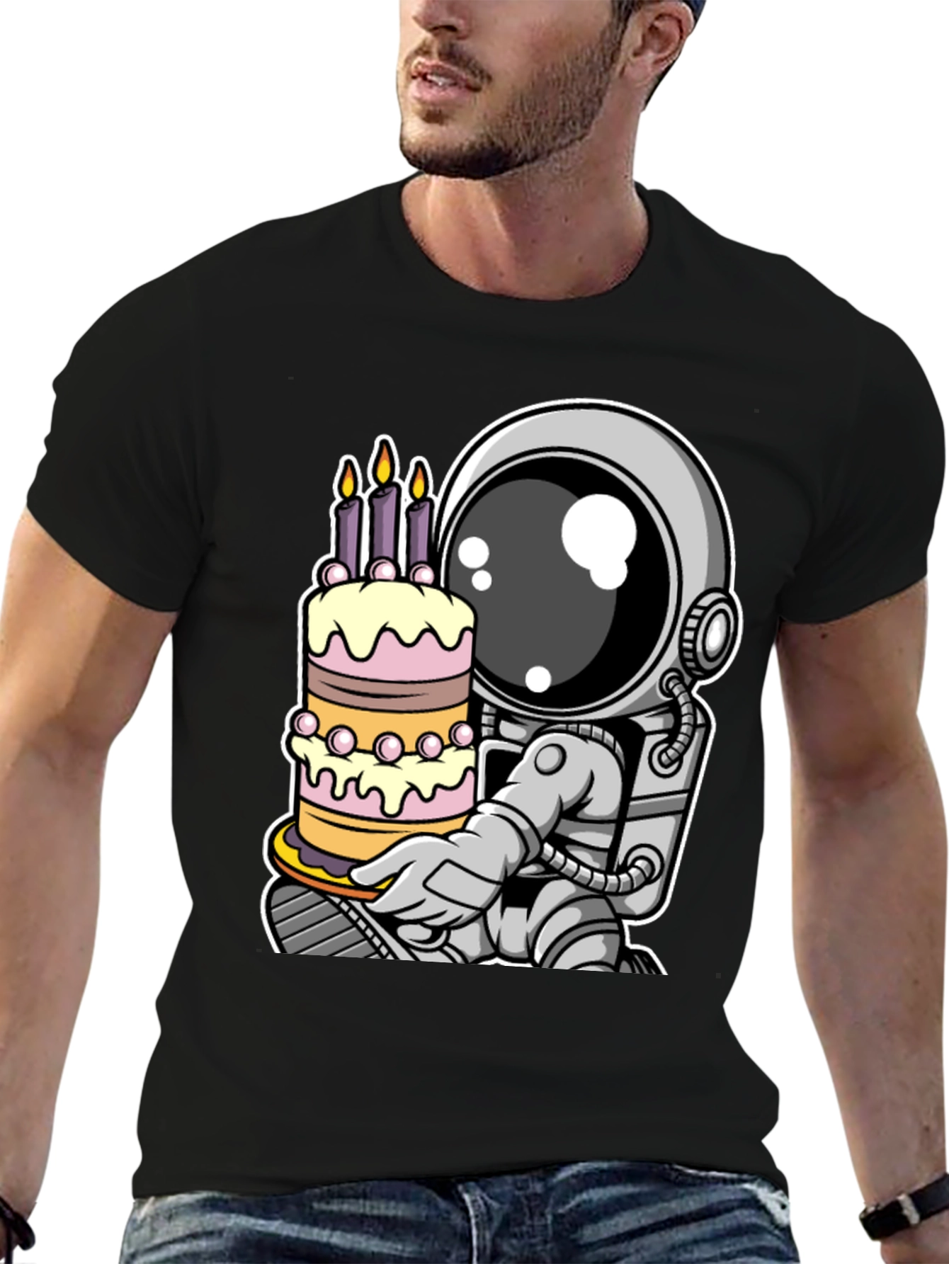 Astronaut Birthday Cake T-Shirt - Space Celebration Tee