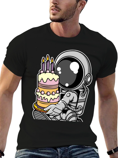 Astronaut Birthday Cake T-Shirt - Space Celebration Tee