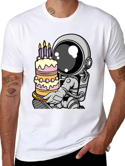 Astronaut Birthday Cake T-Shirt - Space Celebration Tee