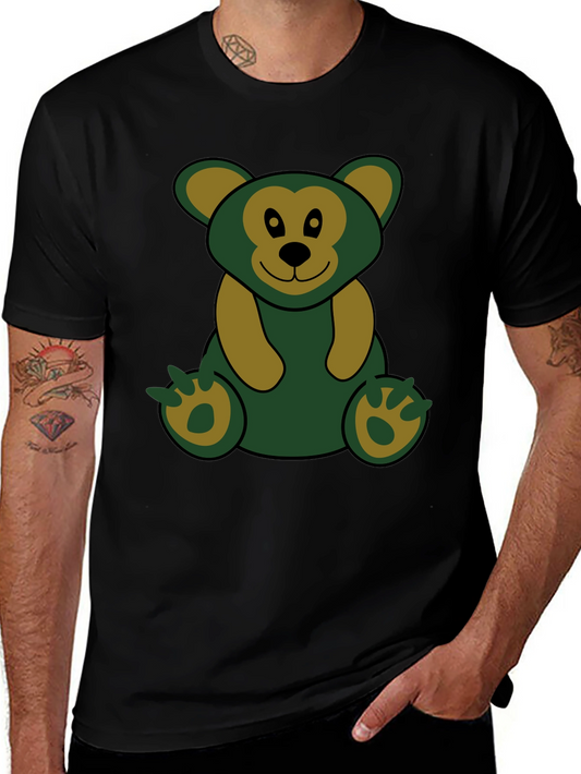 Cute Bear Graphic Tee - Black Cotton Blend Comfort