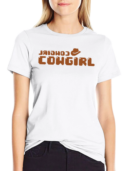 Retro Cowgirl Pixel Art T-Shirt - Western Style