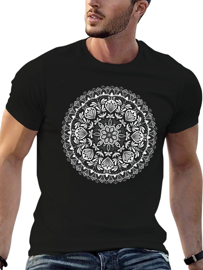 Black Mandala T-Shirt - Artistic Floral Design