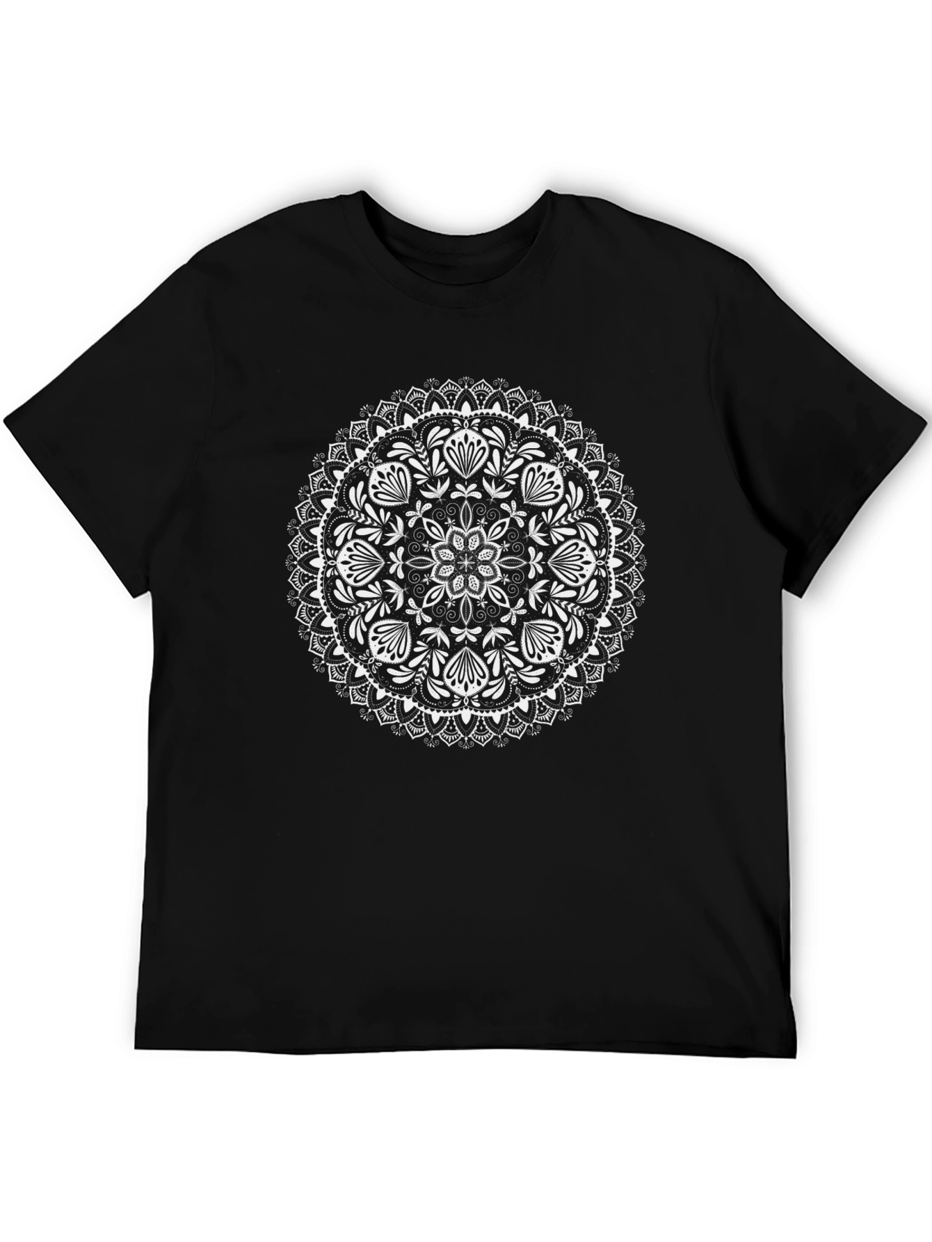 Black Mandala T-Shirt - Artistic Floral Design