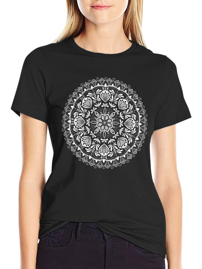Black Mandala T-Shirt - Artistic Floral Design