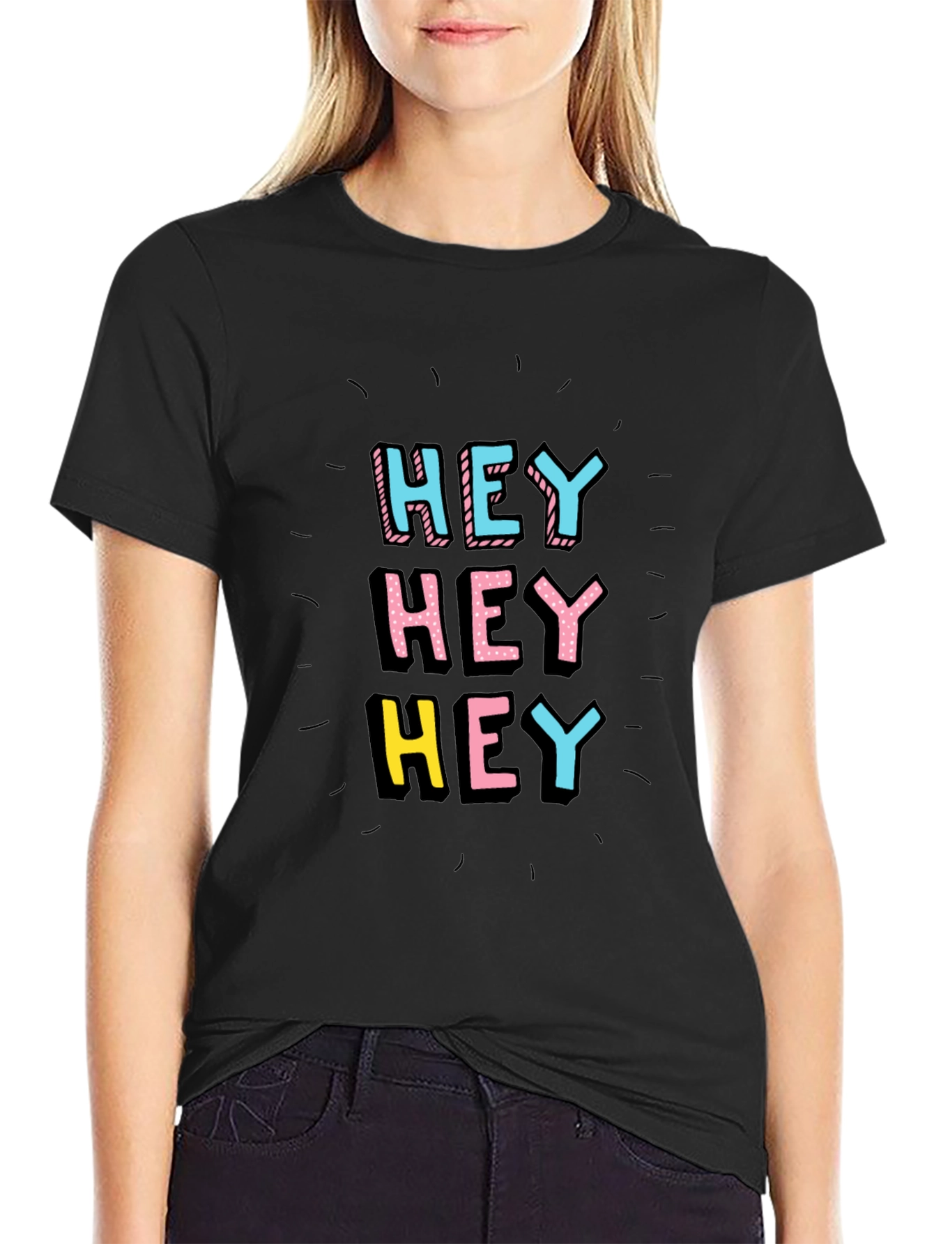 Hey Graphic Tee - Black Short Sleeve Shirt