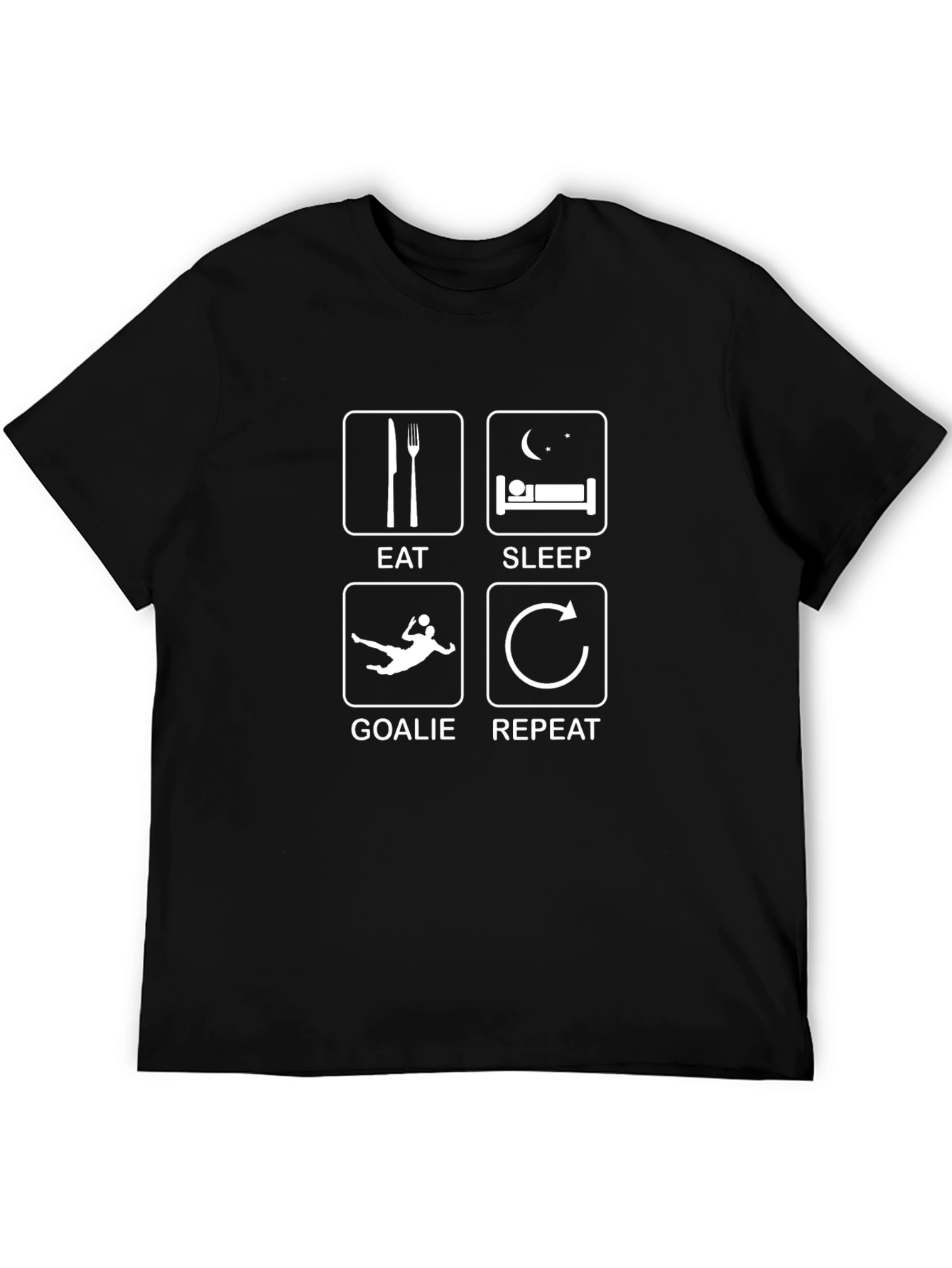 Eat Sleep Goalie Repeat Black Graphic T-Shirt