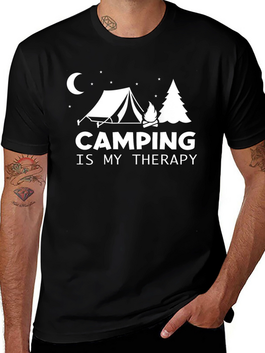 Camping Is My Therapy Graphic Tee - Black