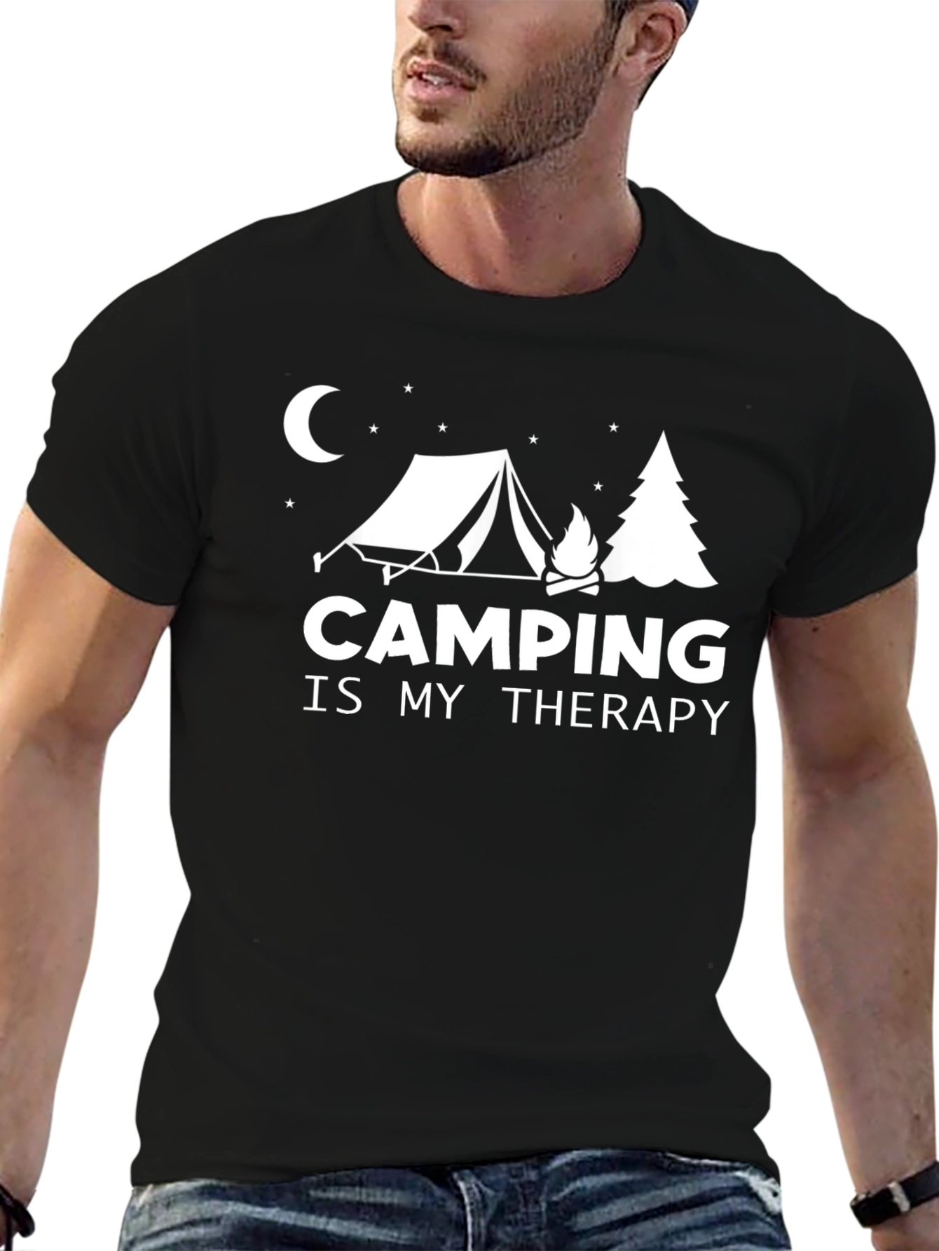 Camping Is My Therapy Graphic Tee - Black