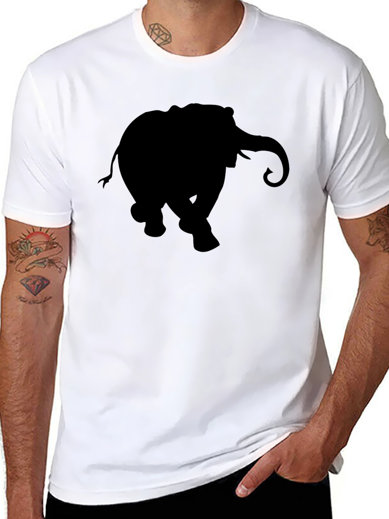 Elephant Silhouette Graphic Tee - Classic Black
