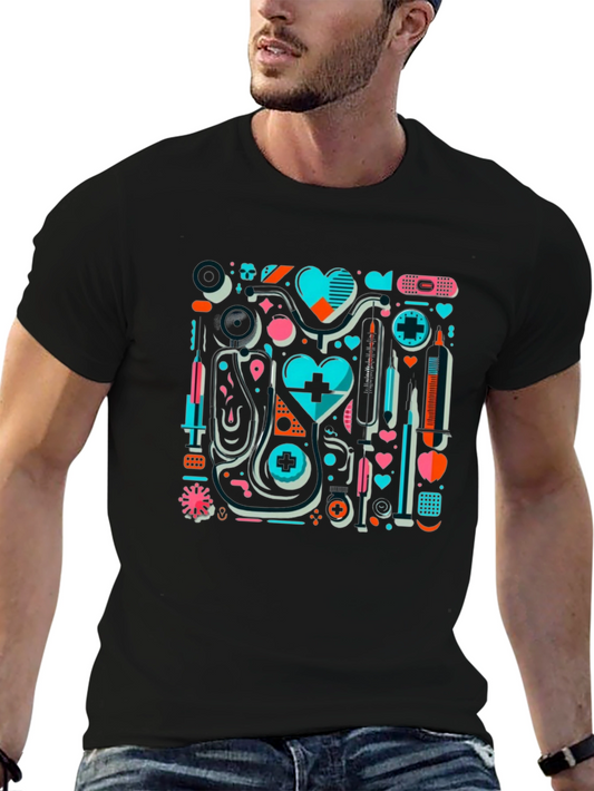 Medical Themed Graphic Print Black T-Shirt