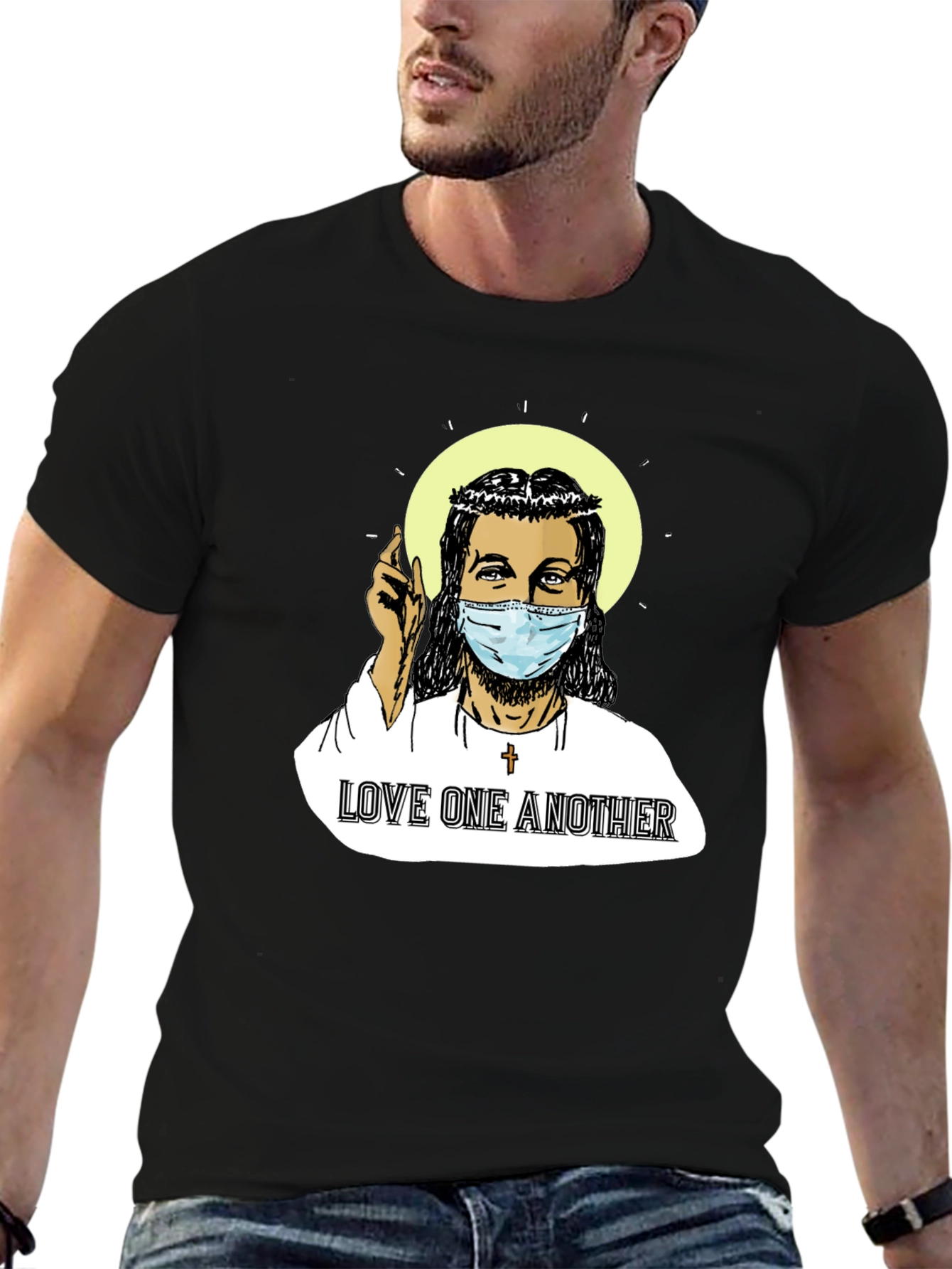 Masked Jesus Graphic T-Shirt - Love One Another