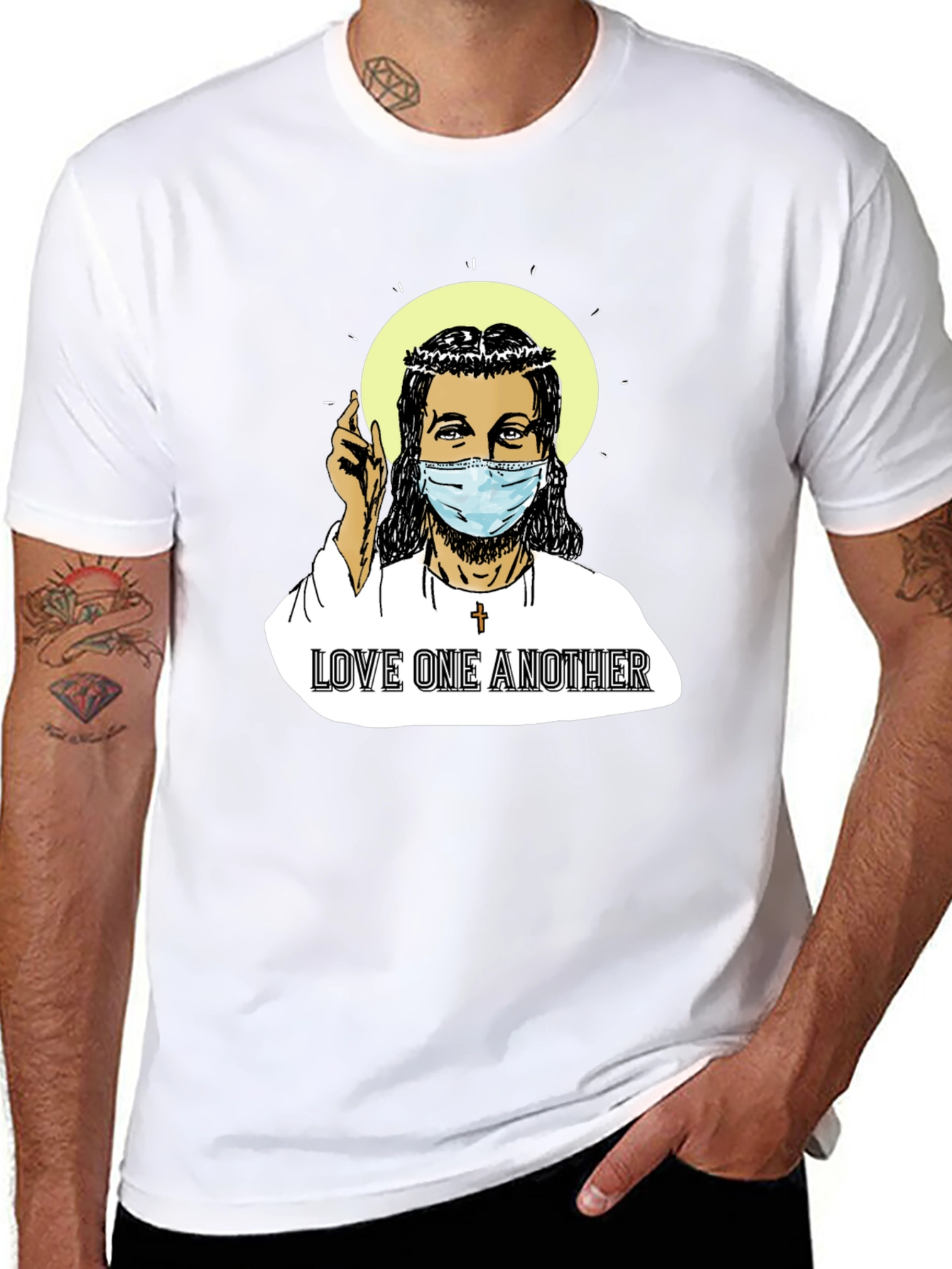 Masked Jesus Graphic T-Shirt - Love One Another