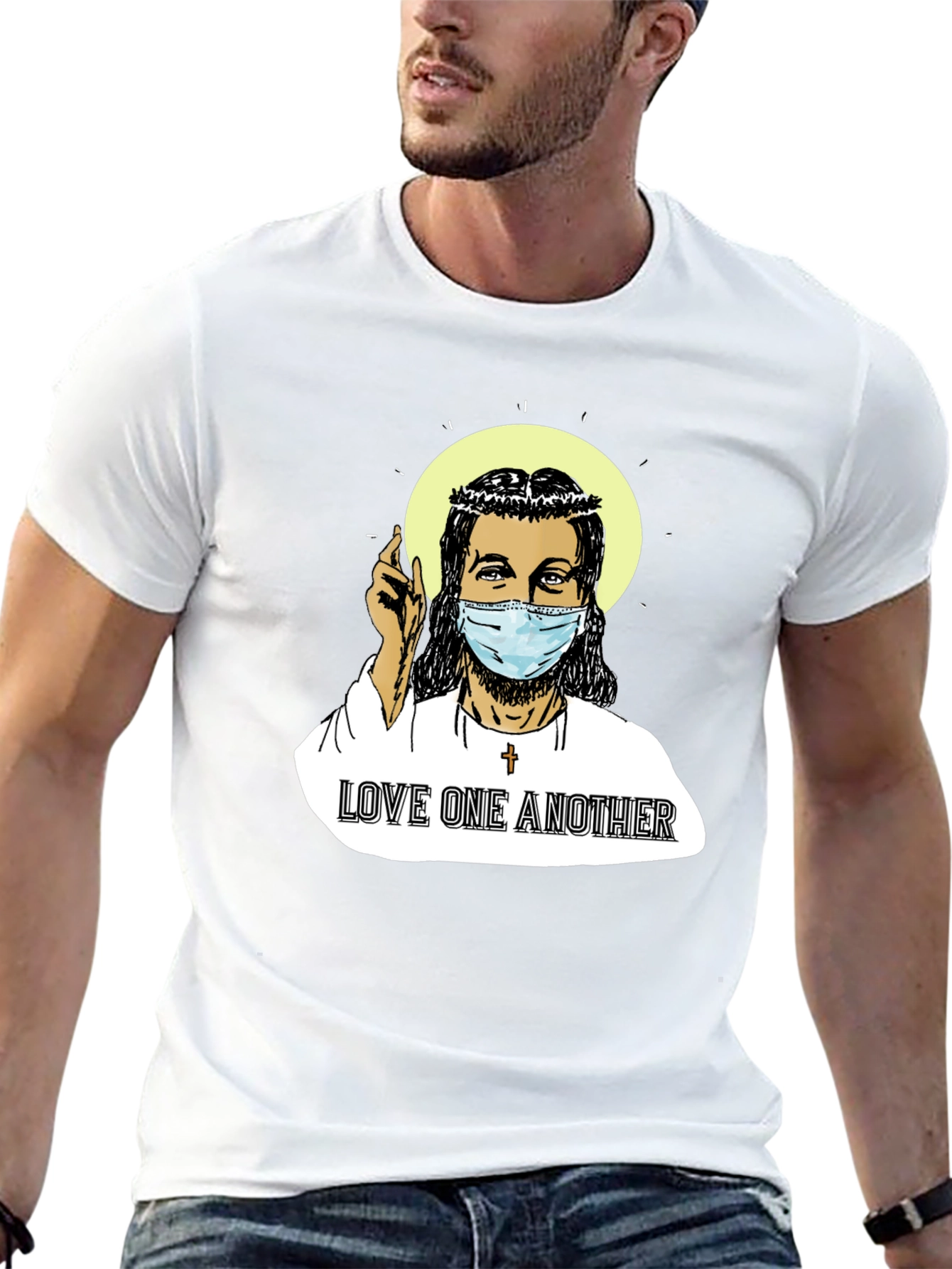 Masked Jesus Graphic T-Shirt - Love One Another