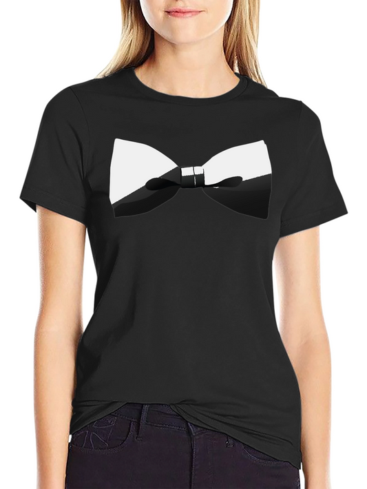 Bow Tie Graphic Tee - Sleek Black Cotton Blend T-Shirt