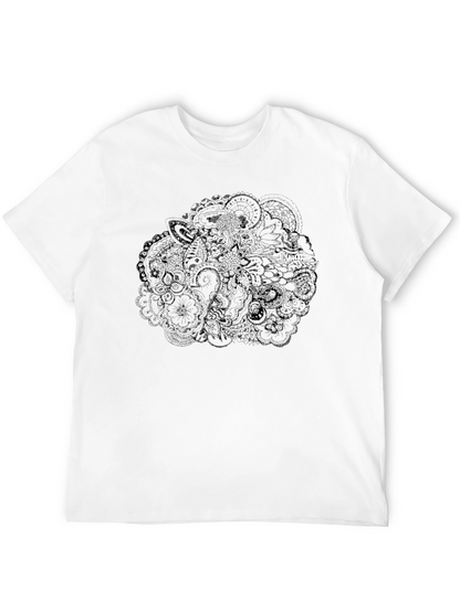 Mens Black T-Shirt with Intricate Floral Design