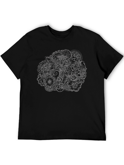 Mens Black T-Shirt with Intricate Floral Design