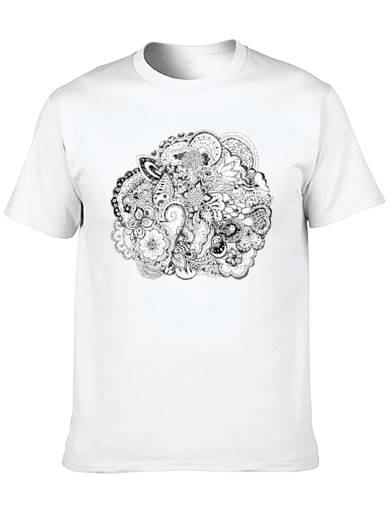 Mens Black T-Shirt with Intricate Floral Design