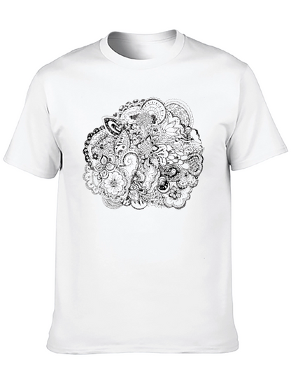 Mens Black T-Shirt with Intricate Floral Design