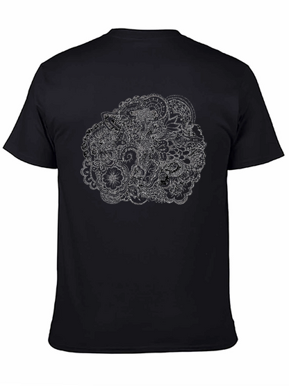 Mens Black T-Shirt with Intricate Floral Design
