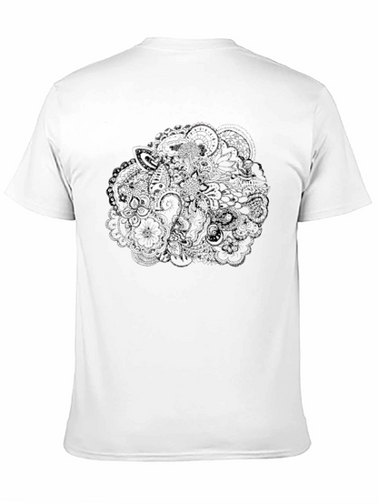 Mens Black T-Shirt with Intricate Floral Design